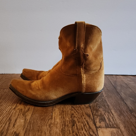 Lucchese Tan Elena Suede Ankle Cowboy Boots - Picture 8 of 14